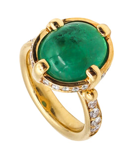 -Temple St Clair Cocktail Ring In 18Kt Yellow Gold With 6.20 Ctw In Diamonds And Emerald