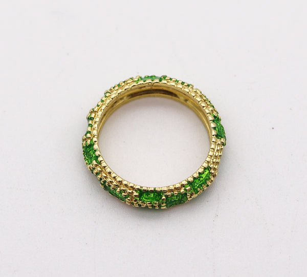 CARTIER 1970 Modernist Green Enameled Band Ring In 18Kt Yellow Gold