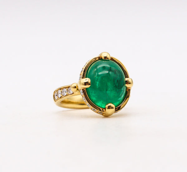 -Temple St Clair Cocktail Ring In 18Kt Yellow Gold With 6.20 Ctw In Diamonds And Emerald