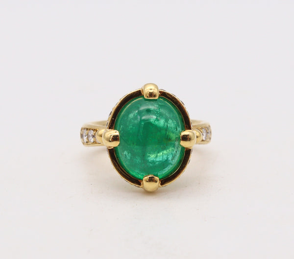 -Temple St Clair Cocktail Ring In 18Kt Yellow Gold With 6.20 Ctw In Diamonds And Emerald