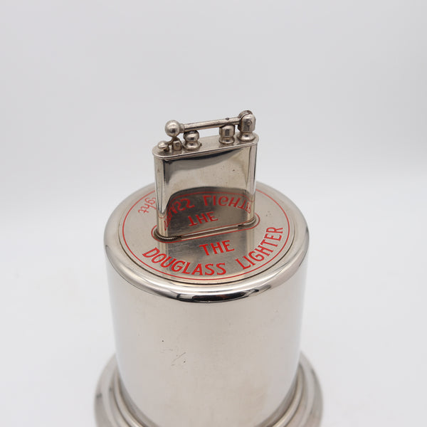 DOUGLASS 1926 Press The Trigger Counter-Desk Petrol Lighter In Steel & Red Enamel