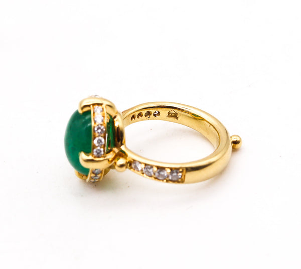 -Temple St Clair Cocktail Ring In 18Kt Yellow Gold With 6.20 Ctw In Diamonds And Emerald