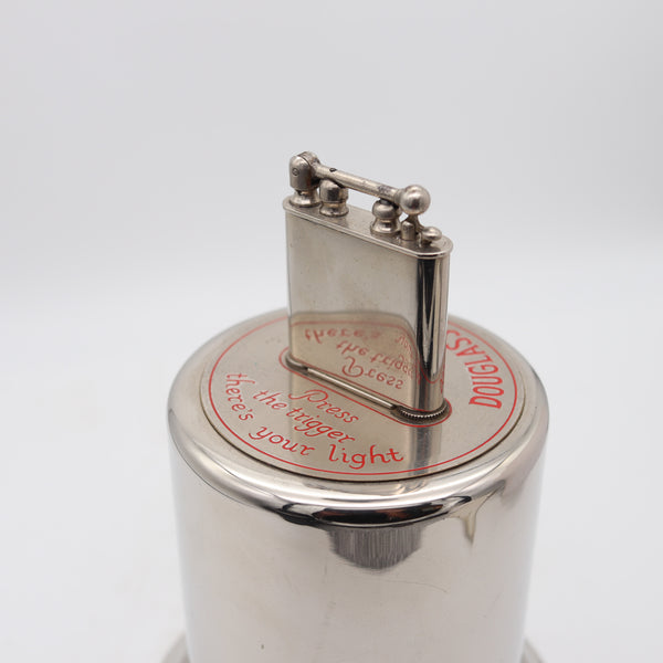 DOUGLASS 1926 Press The Trigger Counter-Desk Petrol Lighter In Steel & Red Enamel