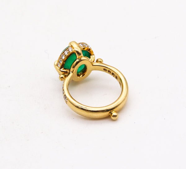 -Temple St Clair Cocktail Ring In 18Kt Yellow Gold With 6.20 Ctw In Diamonds And Emerald