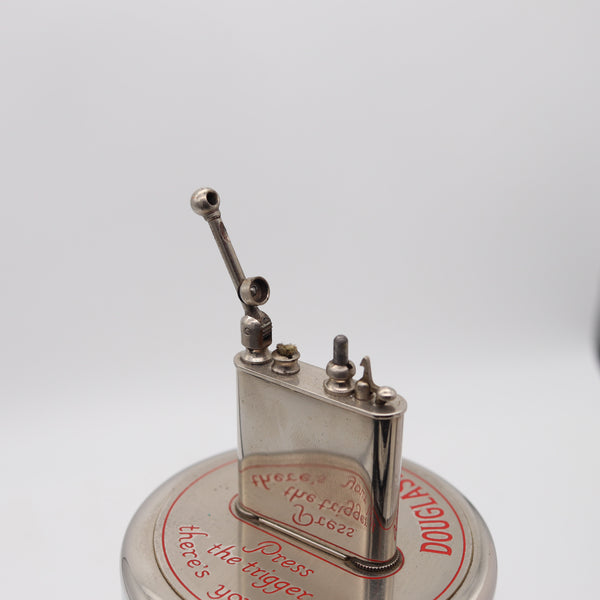 DOUGLASS 1926 Press The Trigger Counter-Desk Petrol Lighter In Steel & Red Enamel