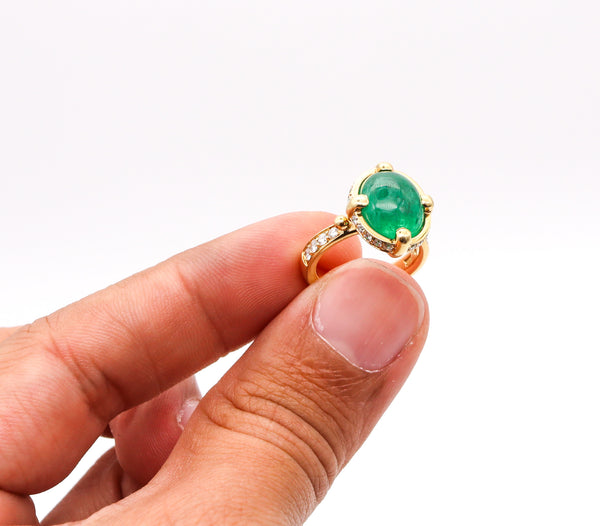 -Temple St Clair Cocktail Ring In 18Kt Yellow Gold With 6.20 Ctw In Diamonds And Emerald