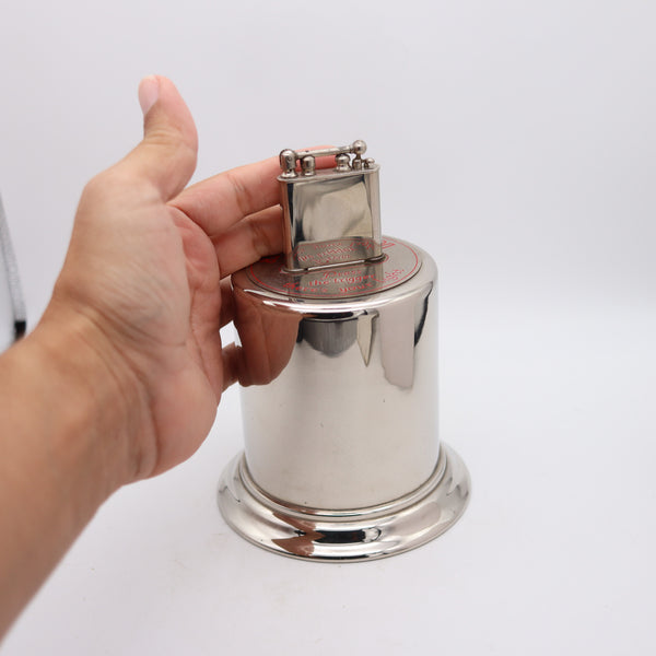 DOUGLASS 1926 Press The Trigger Counter-Desk Petrol Lighter In Steel & Red Enamel