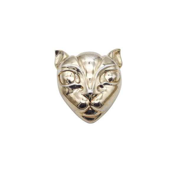 -PATRICIA VON MUSULIN Geometric Cats Face Brooch In .925 Sterling Silver