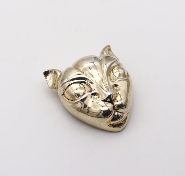 -PATRICIA VON MUSULIN Geometric Cats Face Brooch In .925 Sterling Silver