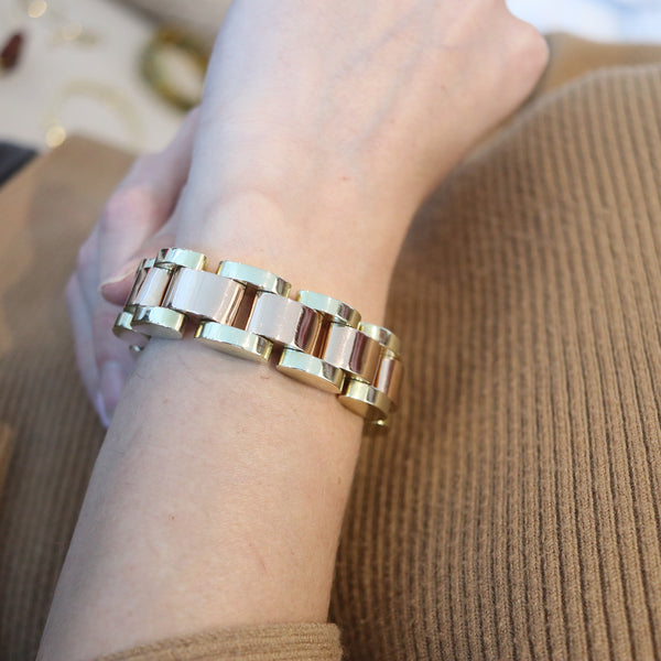 CARTIER 1930 Art-Deco Tank-Tracks Bracelet In 14Kt Yellow & Rose Gold