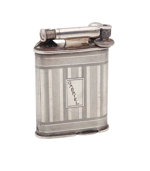 NAPIER 1928 Art Deco Surefire Asymmetric Pocket Petrol Lighter In .925 Sterling Silver