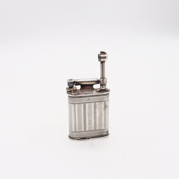 NAPIER 1928 Art Deco Surefire Asymmetric Pocket Petrol Lighter In .925 Sterling Silver