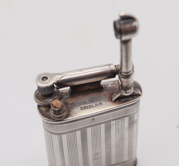 NAPIER 1928 Art Deco Surefire Asymmetric Pocket Petrol Lighter In .925 Sterling Silver