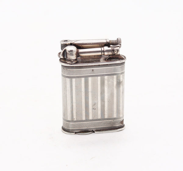 NAPIER 1928 Art Deco Surefire Asymmetric Pocket Petrol Lighter In .925 Sterling Silver