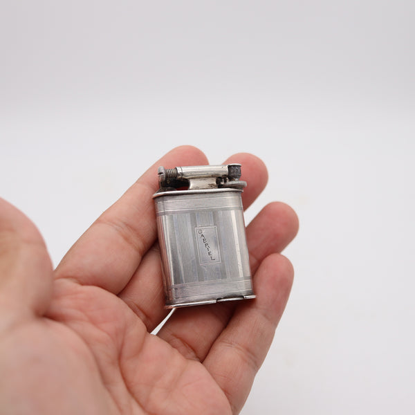 NAPIER 1928 Art Deco Surefire Asymmetric Pocket Petrol Lighter In .925 Sterling Silver