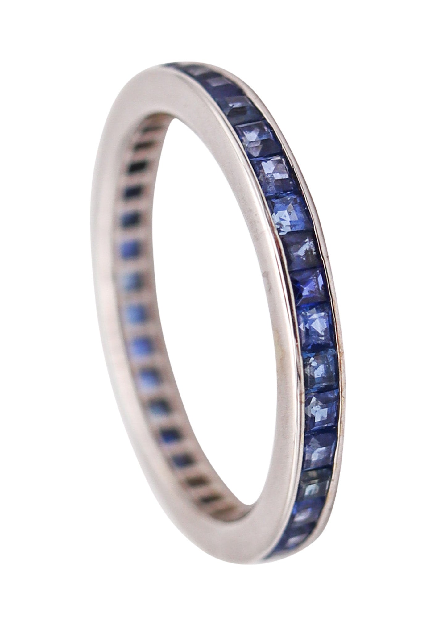 ETERNITY Ring Art Deco Band In 18Kt White Gold With 1.66 Ctw Vivid Blue Sapphires