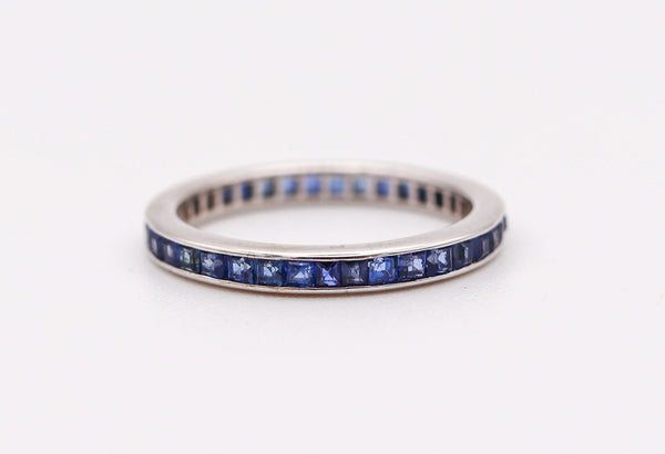 ETERNITY Ring Art Deco Band In 18Kt White Gold With 1.66 Ctw Vivid Blue Sapphires