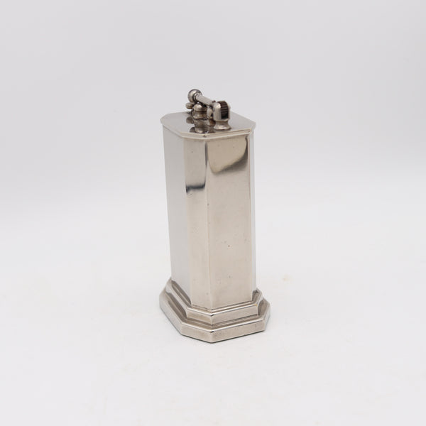 DOUGLASS 1926 Art Deco Skyscraper Desk-Table Petrol Lighter Plain Silver Plate