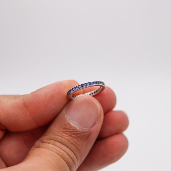 ETERNITY Ring Art Deco Band In 18Kt White Gold With 1.66 Ctw Vivid Blue Sapphires