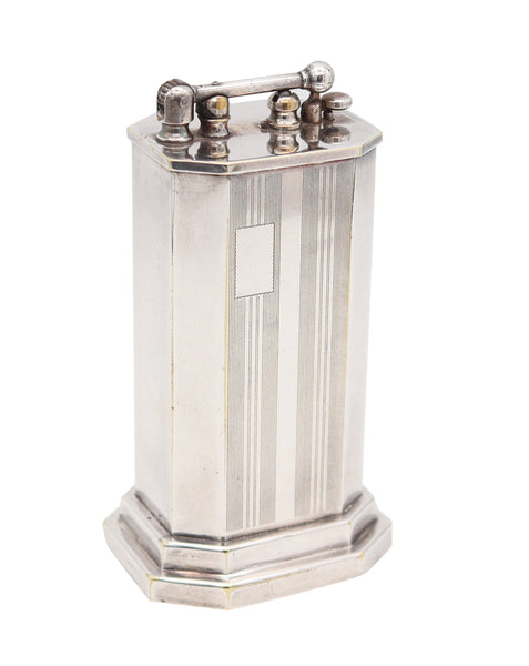 DOUGLASS 1926 Art Deco Skyscraper Desk-Table Petrol Lighter Engine-Turned Silver