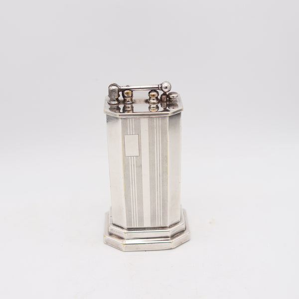 DOUGLASS 1926 Art Deco Skyscraper Desk-Table Petrol Lighter Engine-Turned Silver