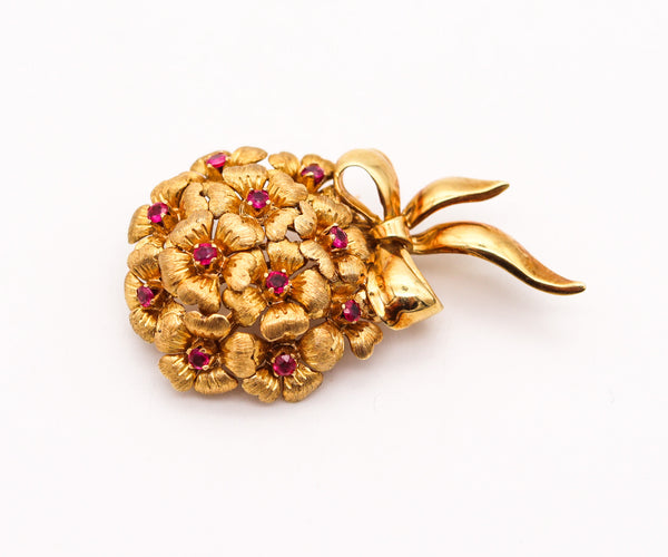 TIFFANY & CO. 1950 Bouquet Brooch In 18Kt Yellow Gold With Vivid Red Rubies