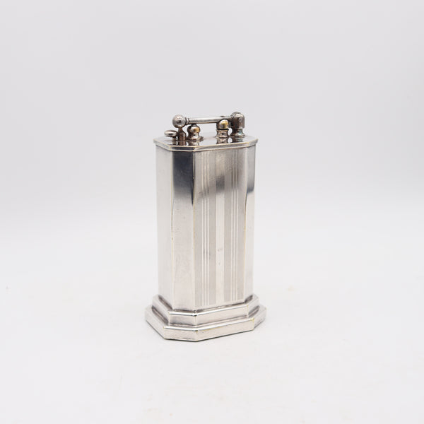 DOUGLASS 1926 Art Deco Skyscraper Desk-Table Petrol Lighter Engine-Turned Silver