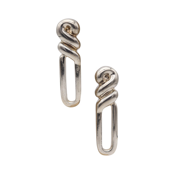 -PATRICIA VON MUSULIN Geometric Dangle Clips-On Earrings In .925 Sterling Silver