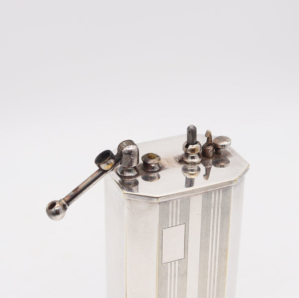 DOUGLASS 1926 Art Deco Skyscraper Desk-Table Petrol Lighter Engine-Turned Silver