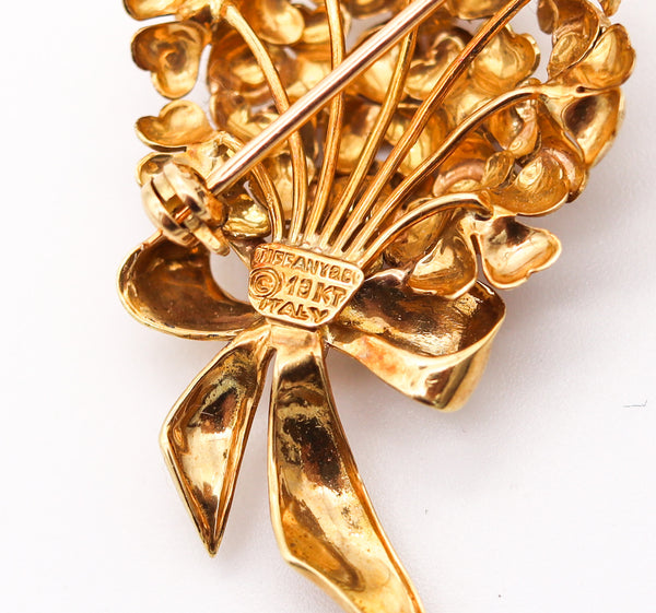 TIFFANY & CO. 1950 Bouquet Brooch In 18Kt Yellow Gold With Vivid Red Rubies