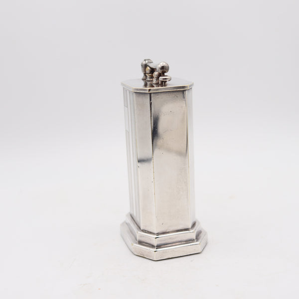 DOUGLASS 1926 Art Deco Skyscraper Desk-Table Petrol Lighter Engine-Turned Silver