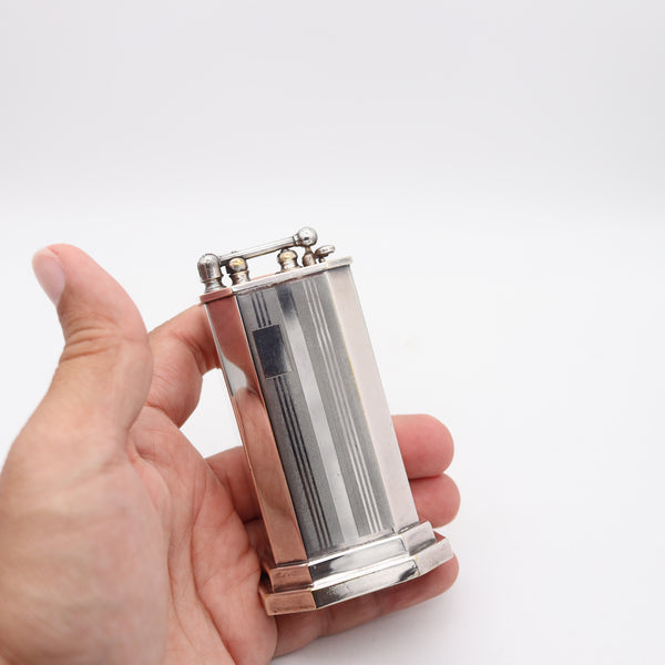 DOUGLASS 1926 Art Deco Skyscraper Desk-Table Petrol Lighter Engine-Turned Silver