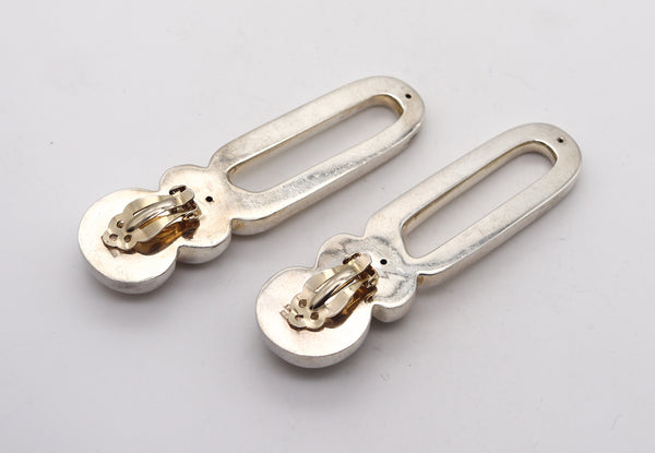 -PATRICIA VON MUSULIN Geometric Dangle Clips-On Earrings In .925 Sterling Silver