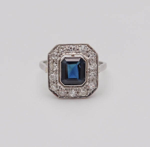 CARTIER Art Deco 1930 Ring In Platinum With 3.02 Ctw In Diamonds And Sapphire