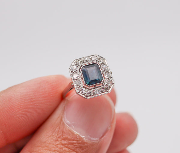 CARTIER Art Deco 1930 Ring In Platinum With 3.02 Ctw In Diamonds And Sapphire