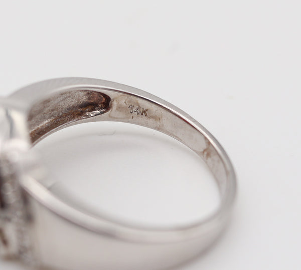 CLASSIC Italian Ring In 14Kt White Gold With 1.90 Cwt In White Diamonds & Red Garnet