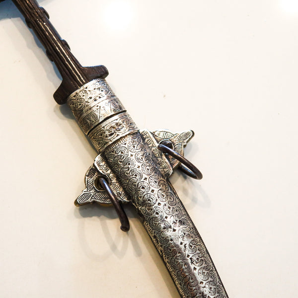 -Marroquin Arab 1870 Koummya Dagger With Sheath In Wood Silver And Brass