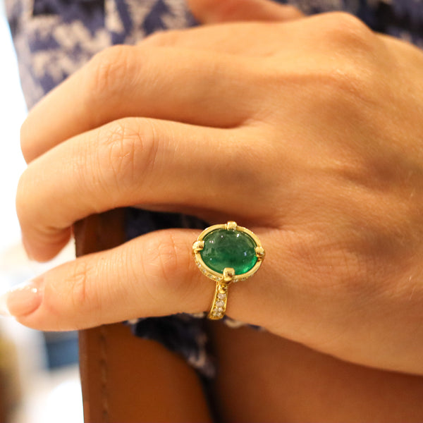 -Temple St Clair Cocktail Ring In 18Kt Yellow Gold With 6.20 Ctw In Diamonds And Emerald