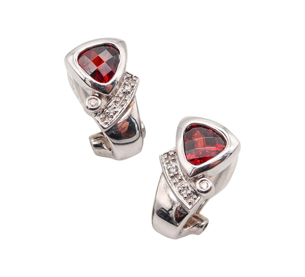 CLASSIC Italian Earrings In 14Kt White Gold With 2.28 Cwt In White Diamonds & Red Garnet
