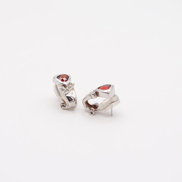 CLASSIC Italian Earrings In 14Kt White Gold With 2.28 Cwt In White Diamonds & Red Garnet