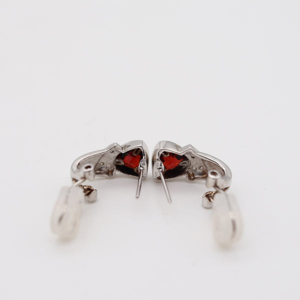 CLASSIC Italian Earrings In 14Kt White Gold With 2.28 Cwt In White Diamonds & Red Garnet