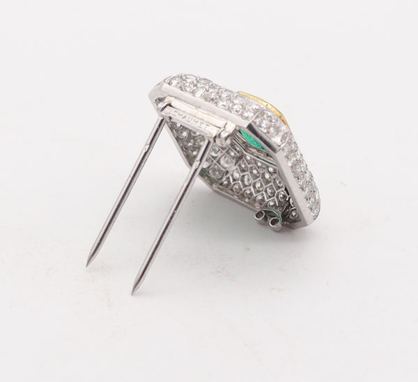 CHAUMET Paris 1930 Deco Pendant Brooch Platinum And 11.49 Ctw Emerald & Diamonds