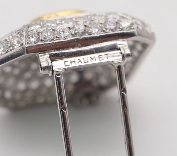 CHAUMET Paris 1930 Deco Pendant Brooch Platinum And 11.49 Ctw Emerald & Diamonds