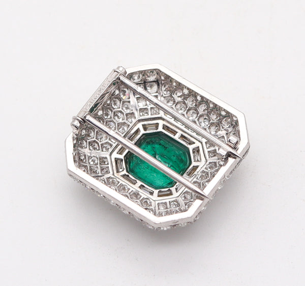 CHAUMET Paris 1930 Deco Pendant Brooch Platinum And 11.49 Ctw Emerald & Diamonds