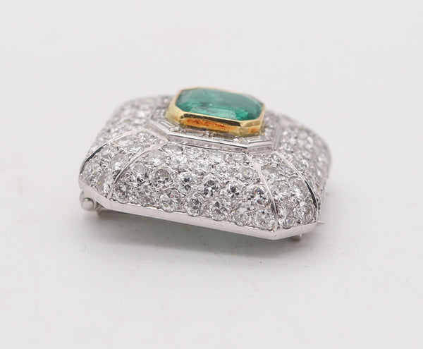 CHAUMET Paris 1930 Deco Pendant Brooch Platinum And 11.49 Ctw Emerald & Diamonds