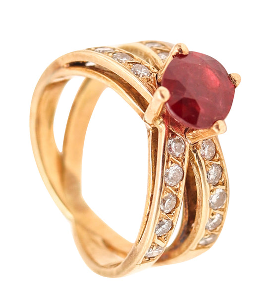 CROSSOVER Cocktail Ring In 18Kt Yellow Gold With 2.71 Cwt In Diamonds & Ruby