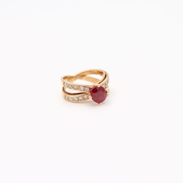 CROSSOVER Cocktail Ring In 18Kt Yellow Gold With 2.71 Cwt In Diamonds & Ruby