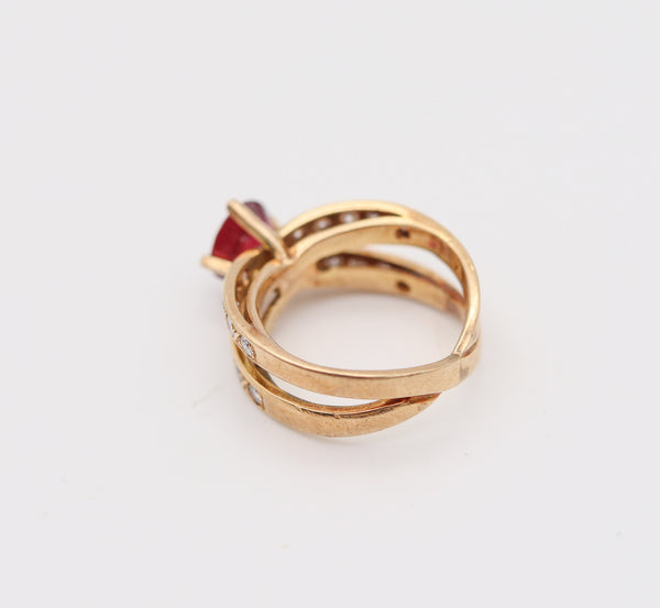CROSSOVER Cocktail Ring In 18Kt Yellow Gold With 2.71 Cwt In Diamonds & Ruby