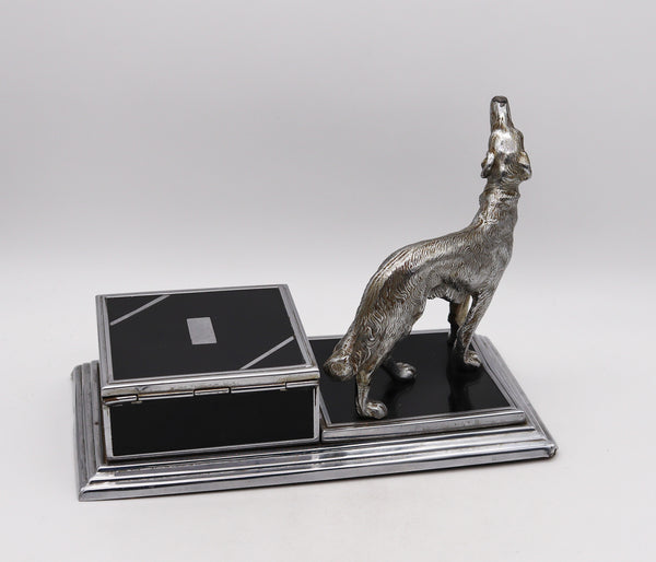 Ronson 1930 By Jennings Brothers Art Deco Borzoi Dog Black Lacquered Desk Box