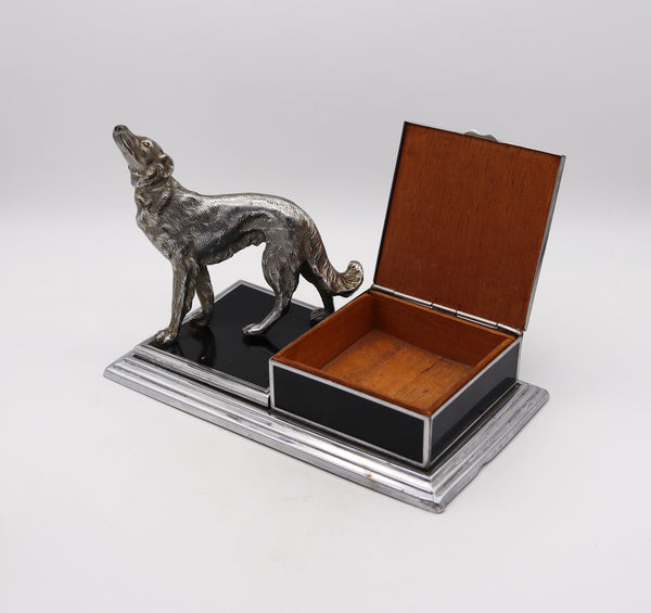 Ronson 1930 By Jennings Brothers Art Deco Borzoi Dog Black Lacquered Desk Box